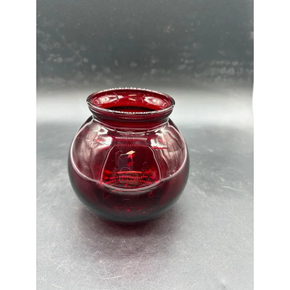 Vintage Ruby Red Glass Rose Bowl Vase Round Small 4 Inch Mid Century Decor